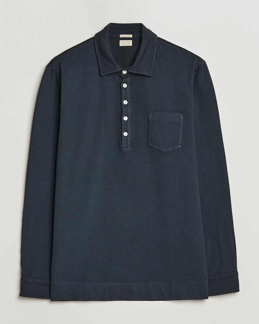Hombres | Jerséis y prendas de punto | Massimo Alba | Ischia Long Sleeve Cotton Polo Washed Black
