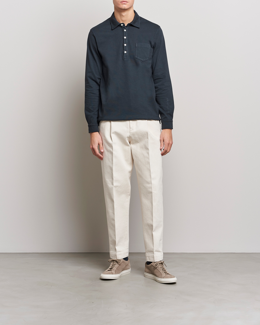 Hombres | Jerséis y prendas de punto | Massimo Alba | Ischia Long Sleeve Cotton Polo Washed Black