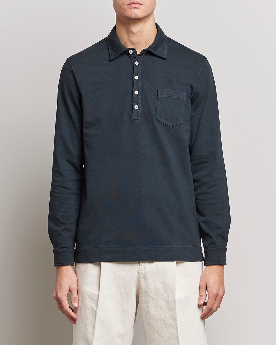 Hombres | Jerséis y prendas de punto | Massimo Alba | Ischia Long Sleeve Cotton Polo Washed Black