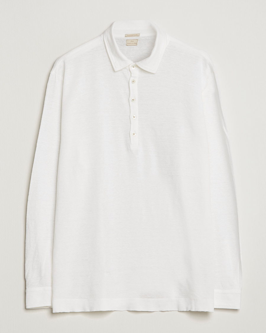 Hombres | Jerséis y prendas de punto | Massimo Alba | Raya Long Sleeve Linen Polo White