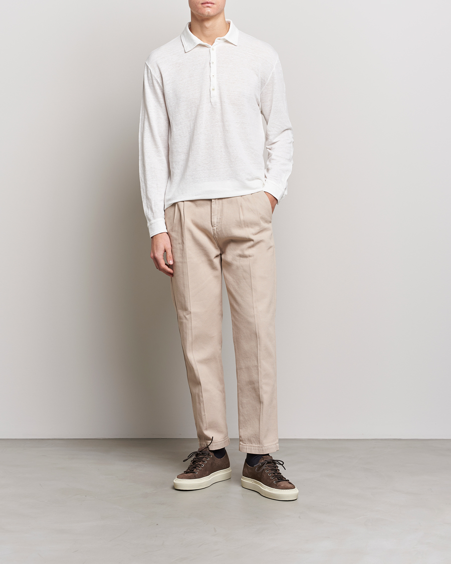 Hombres | Jerséis y prendas de punto | Massimo Alba | Raya Long Sleeve Linen Polo White