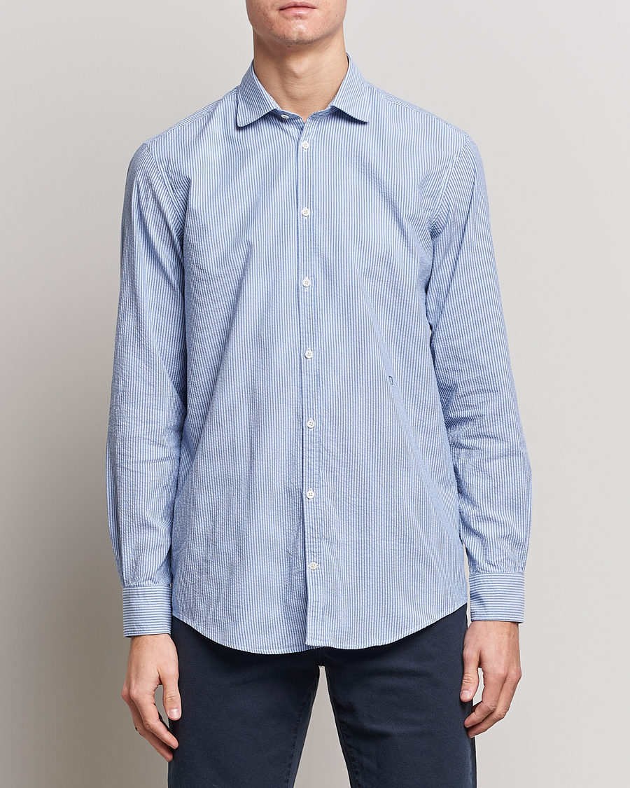 Hombres | Camisas | Massimo Alba | Canary Striped Seersucker Shirt Blue