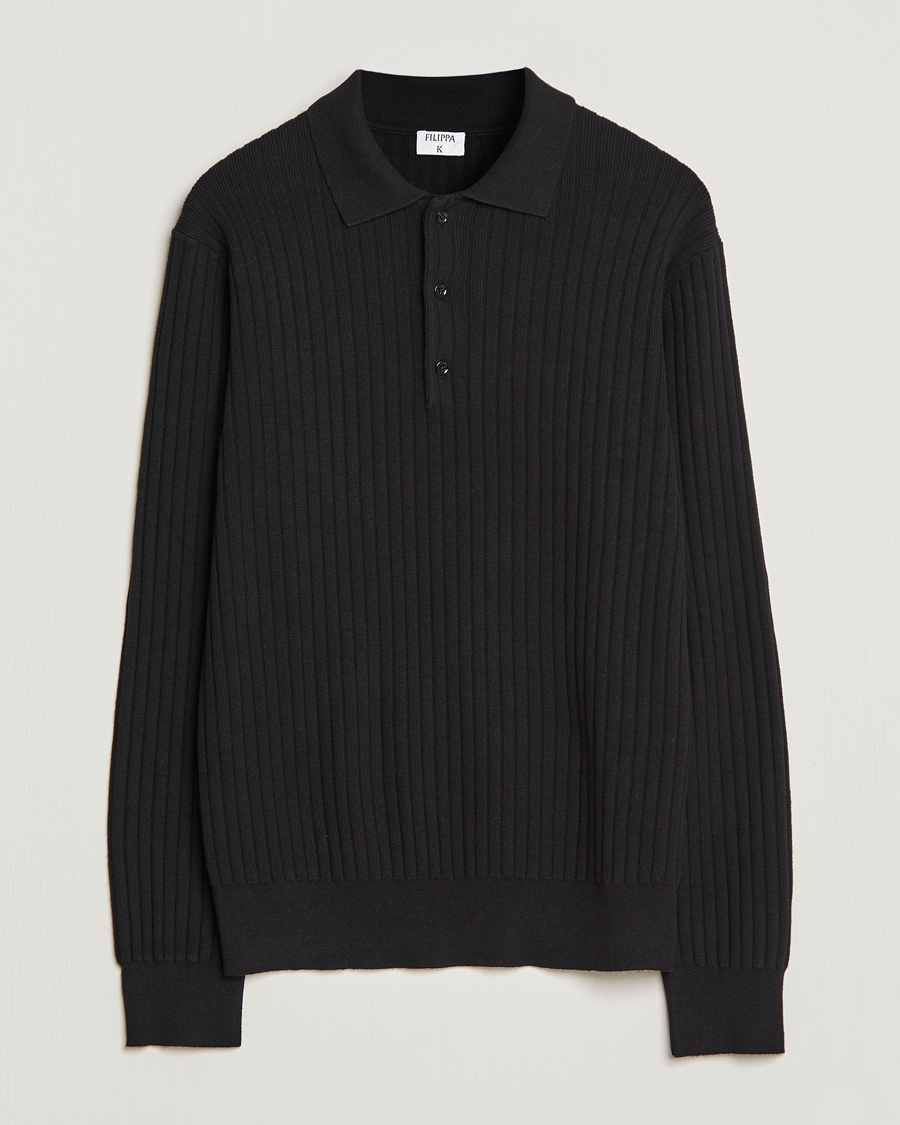 Hombres | Jerséis y prendas de punto | Filippa K | Knitted Polo Shirt Black
