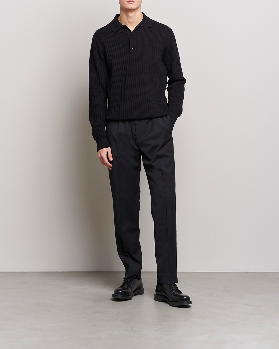 Hombres | Jerséis y prendas de punto | Filippa K | Knitted Polo Shirt Black