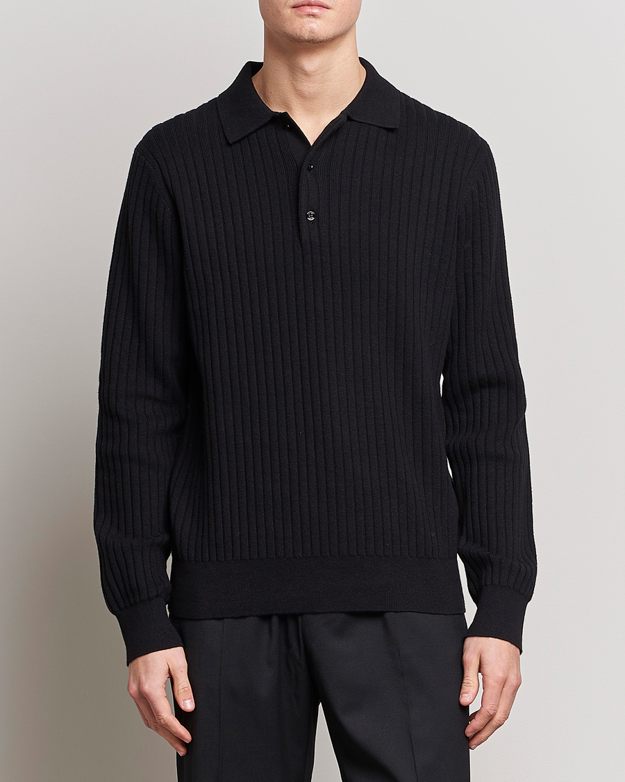 Hombres | Jerséis y prendas de punto | Filippa K | Knitted Polo Shirt Black