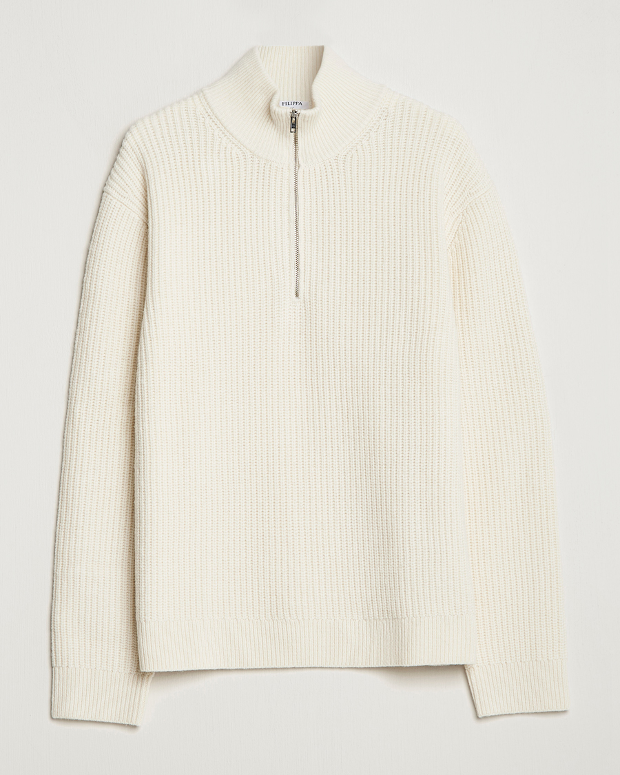 Hombres | Jerséis y prendas de punto | Filippa K | Half Zip Sweater Off White