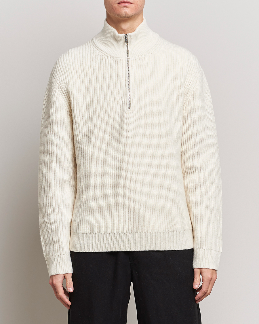 Hombres | Jerséis y prendas de punto | Filippa K | Half Zip Sweater Off White