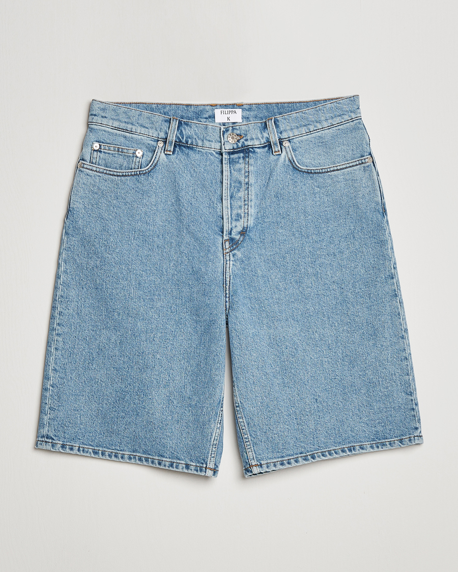 Hombres | Pantalones cortos | Filippa K | Bermuda Denim Shorts Allover Stone
