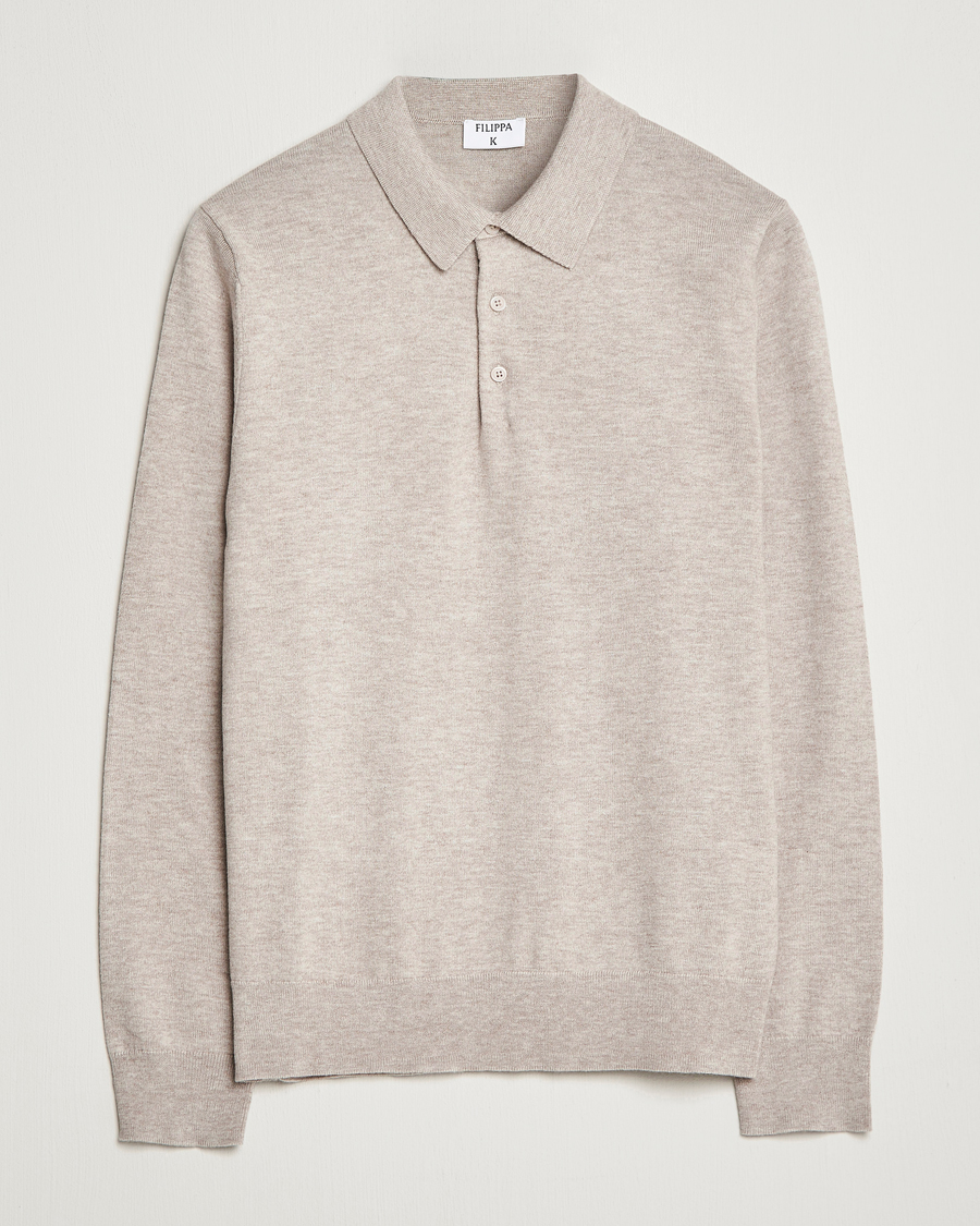 Hombres | Jerséis y prendas de punto | Filippa K | Knitted Polo Shirt Beige Melange