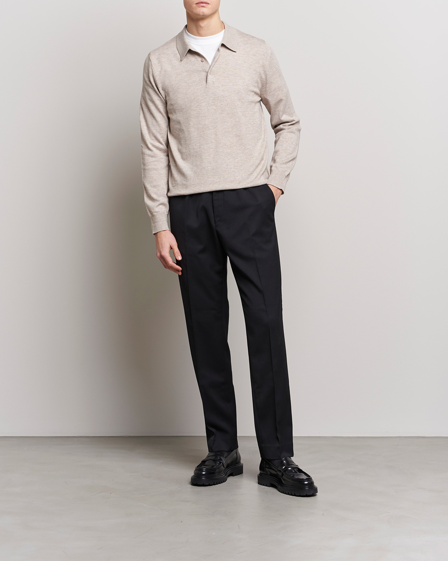 Hombres | Jerséis y prendas de punto | Filippa K | Knitted Polo Shirt Beige Melange
