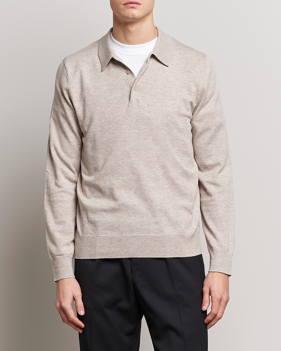 Hombres | Jerséis y prendas de punto | Filippa K | Knitted Polo Shirt Beige Melange