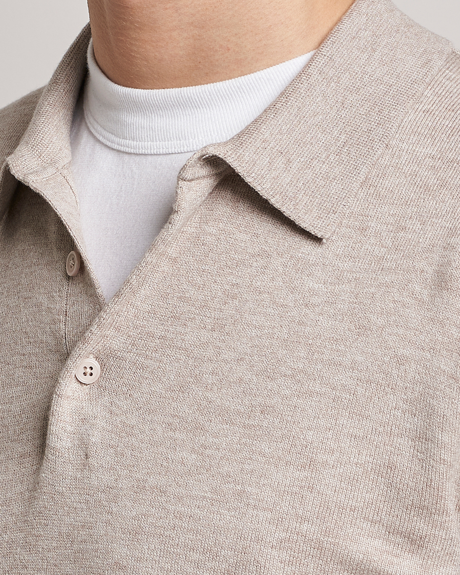 Hombres | Jerséis y prendas de punto | Filippa K | Knitted Polo Shirt Beige Melange