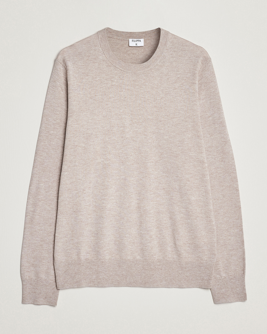 Hombres | Jerséis y prendas de punto | Filippa K | Cotton Merino Sweater Beige Melange