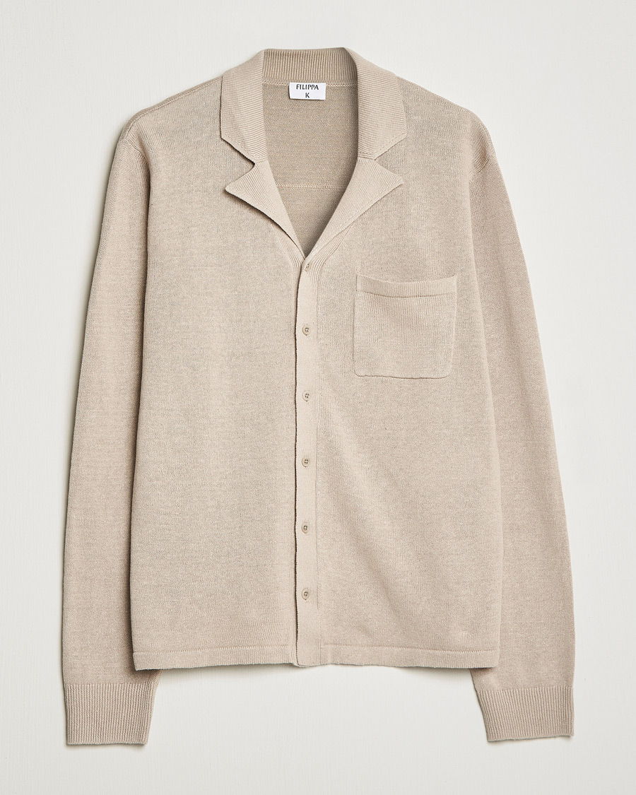 Hombres | Camisas | Filippa K | Cotton Linen Knitted Shirt Dusty Beige