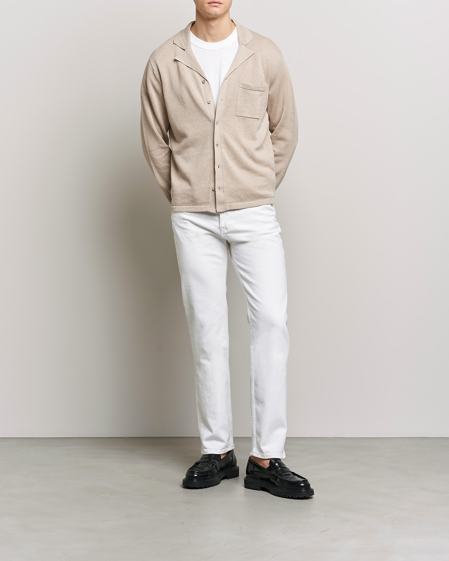 Hombres | Camisas | Filippa K | Cotton Linen Knitted Shirt Dusty Beige