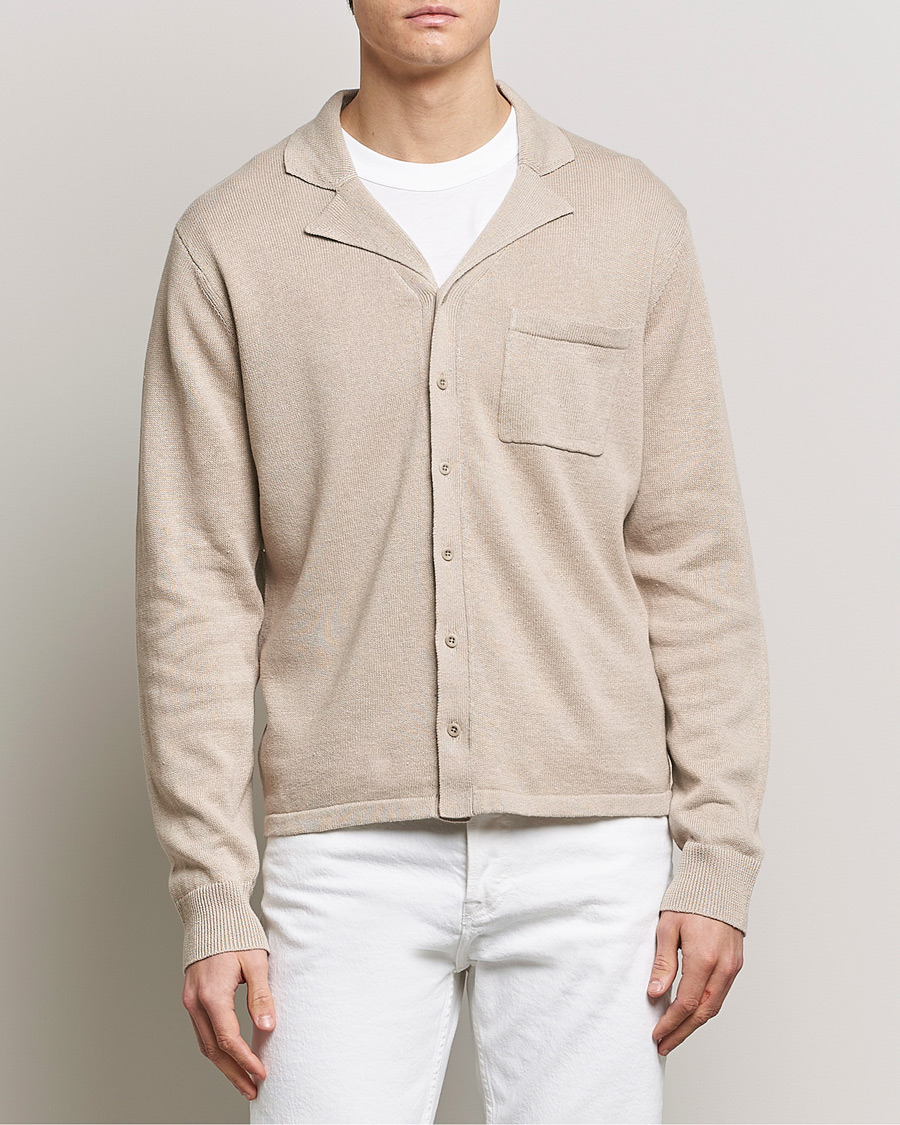 Hombres | Camisas | Filippa K | Cotton Linen Knitted Shirt Dusty Beige