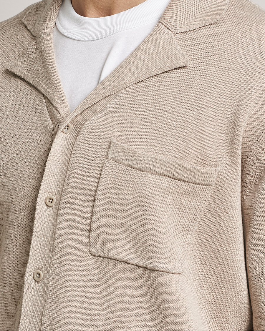 Hombres | Camisas | Filippa K | Cotton Linen Knitted Shirt Dusty Beige