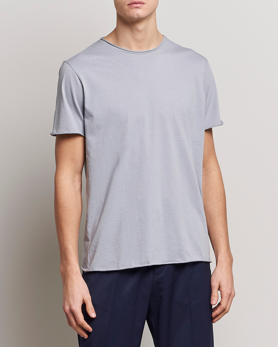 Hombres | Camisetas | Filippa K | Roll Neck Crew Neck Tee Fog Blue