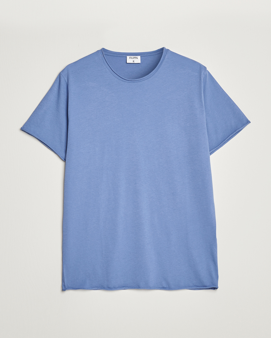 Hombres | Camisetas | Filippa K | Roll Neck Crew Neck Tee Coral Blue