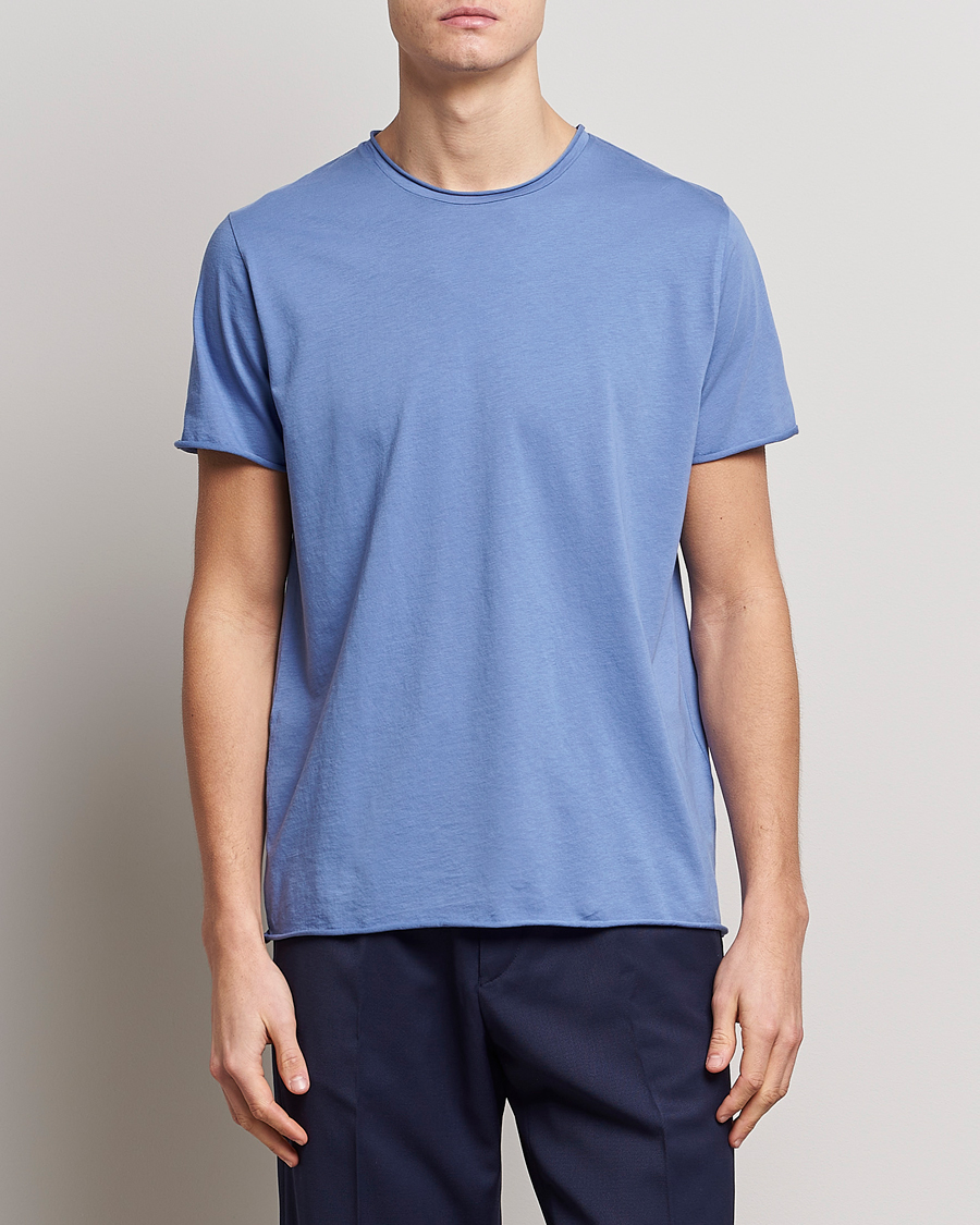 Hombres | Camisetas | Filippa K | Roll Neck Crew Neck Tee Coral Blue