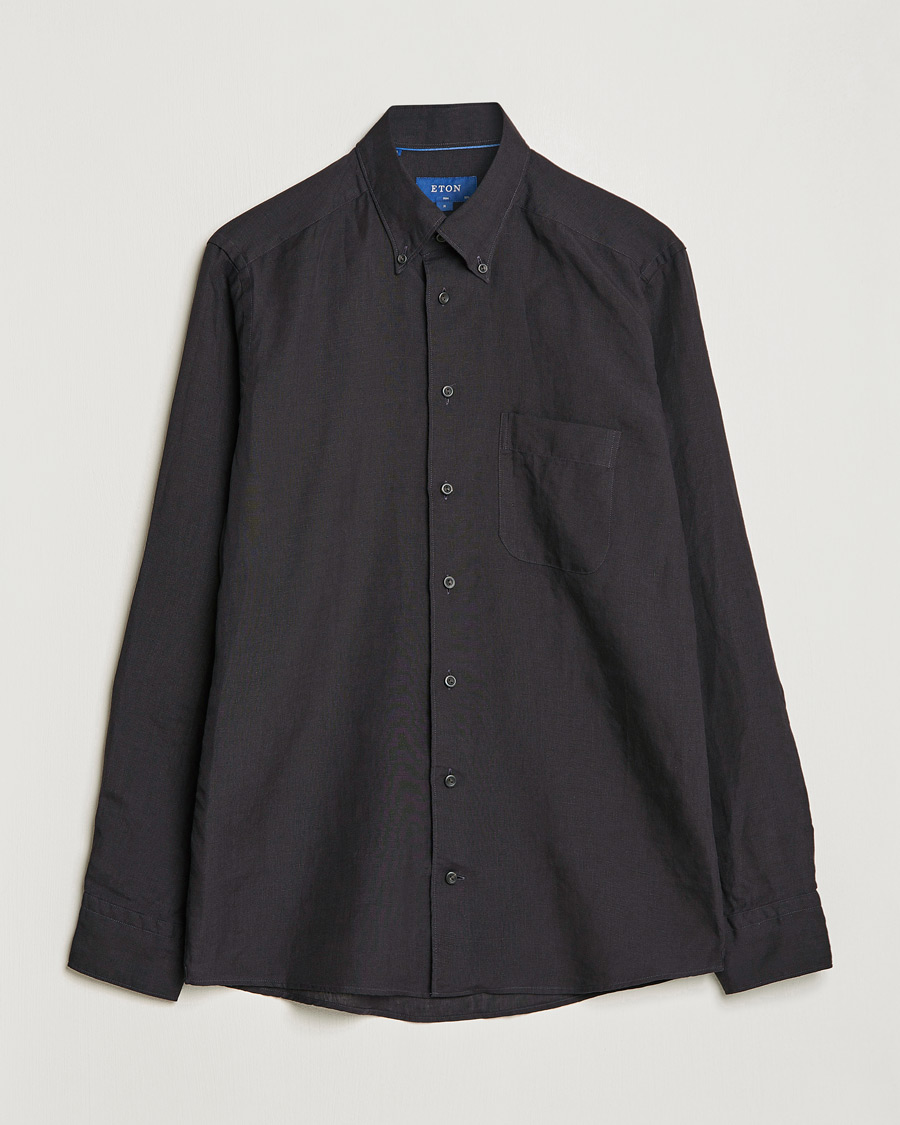 Hombres | Camisas | Eton | Slim Fit Linen Button Down Shirt Black