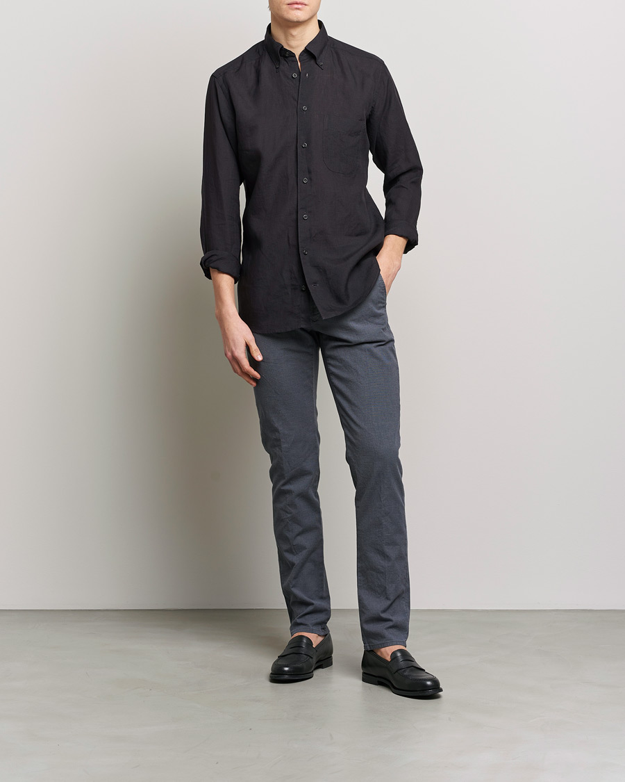 Hombres | Camisas | Eton | Slim Fit Linen Button Down Shirt Black