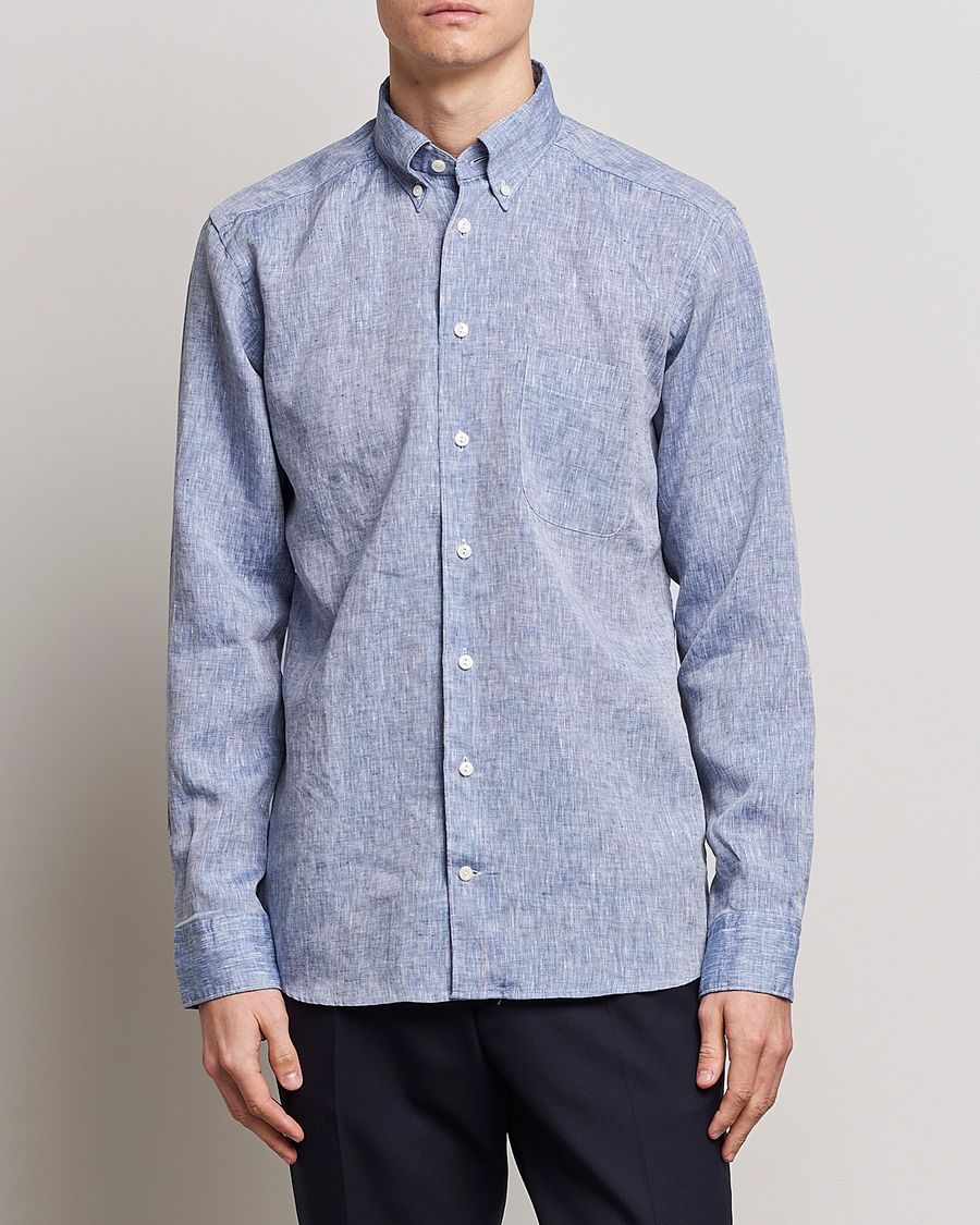Hombres | Camisas | Eton | Slim Fit Linen Shirt Mid Blue
