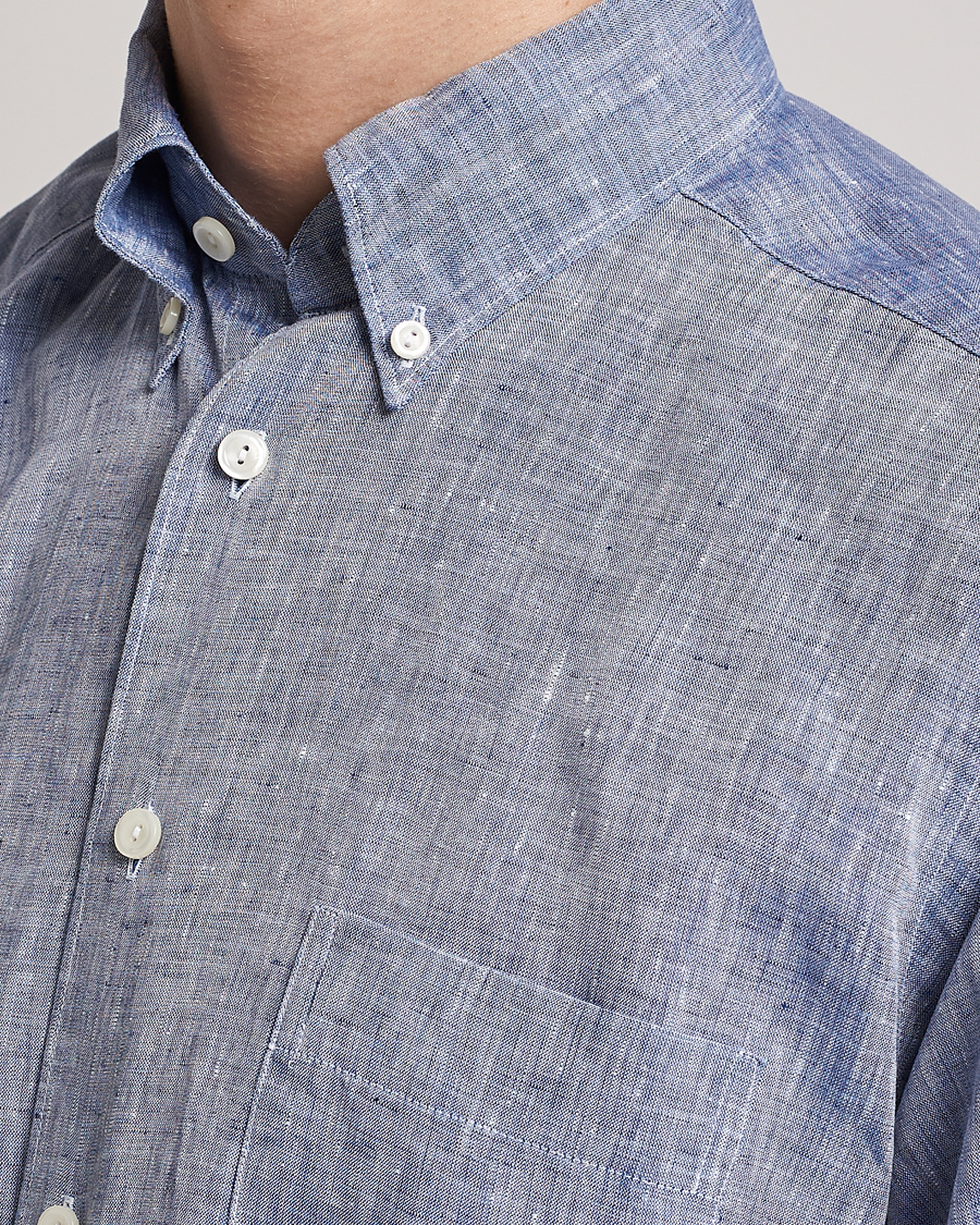 Hombres | Camisas | Eton | Slim Fit Linen Shirt Mid Blue