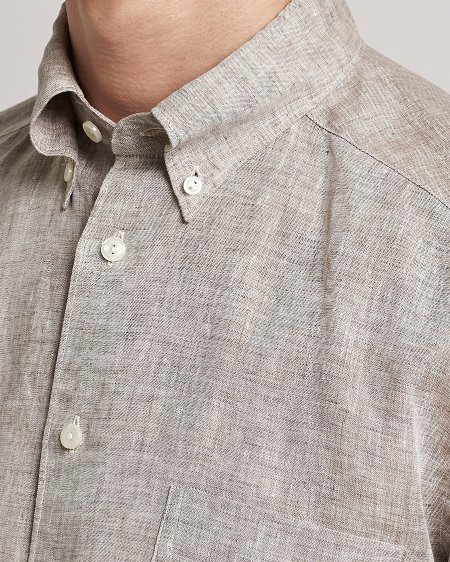Hombres | Camisas | Eton | Slim Fit Linen Shirt Brown