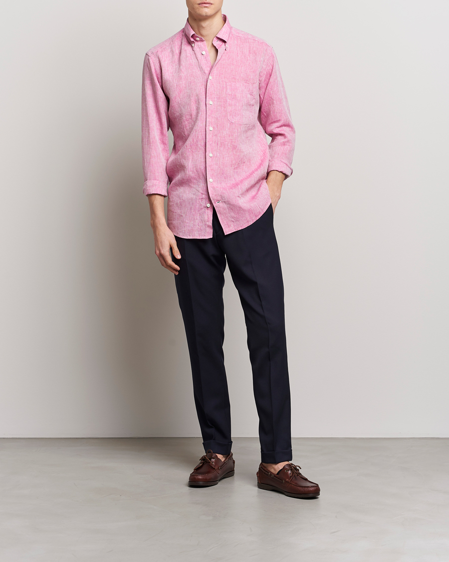 Hombres | Camisas | Eton | Slim Fit Linen Shirt Pink