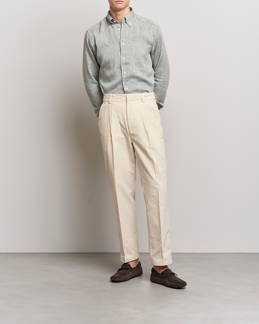 Hombres | Camisas | Eton | Slim Fit Linen Shirt Green