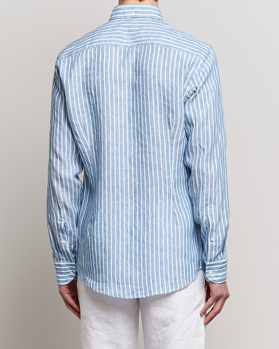 Hombres | Camisas | Eton | Slim Fit Striped Linen Shirt Mid Blue