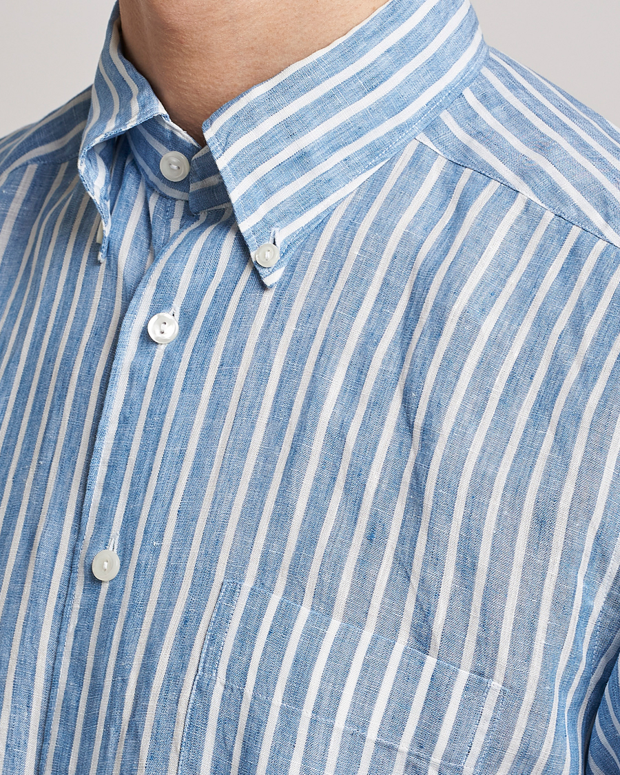 Hombres | Camisas | Eton | Slim Fit Striped Linen Shirt Mid Blue