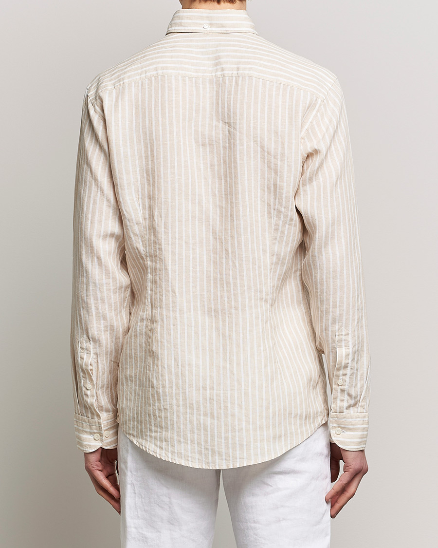 Hombres | Camisas | Eton | Slim Fit Striped Linen Shirt Brown