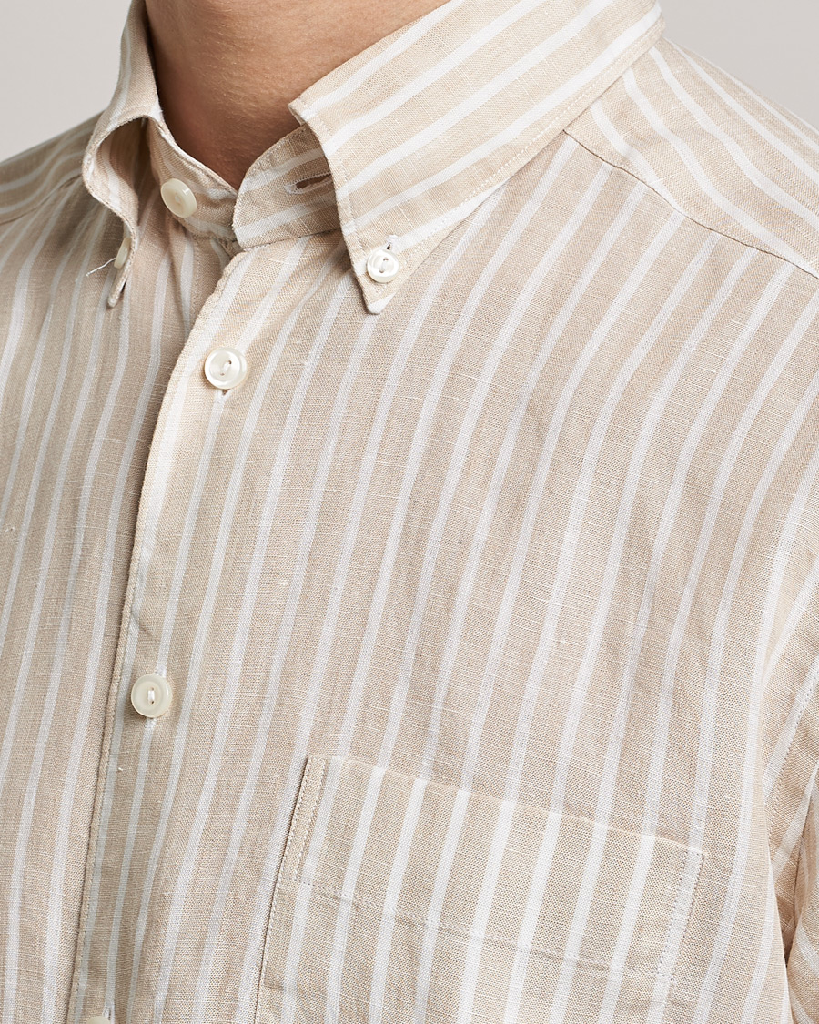 Hombres | Camisas | Eton | Slim Fit Striped Linen Shirt Brown