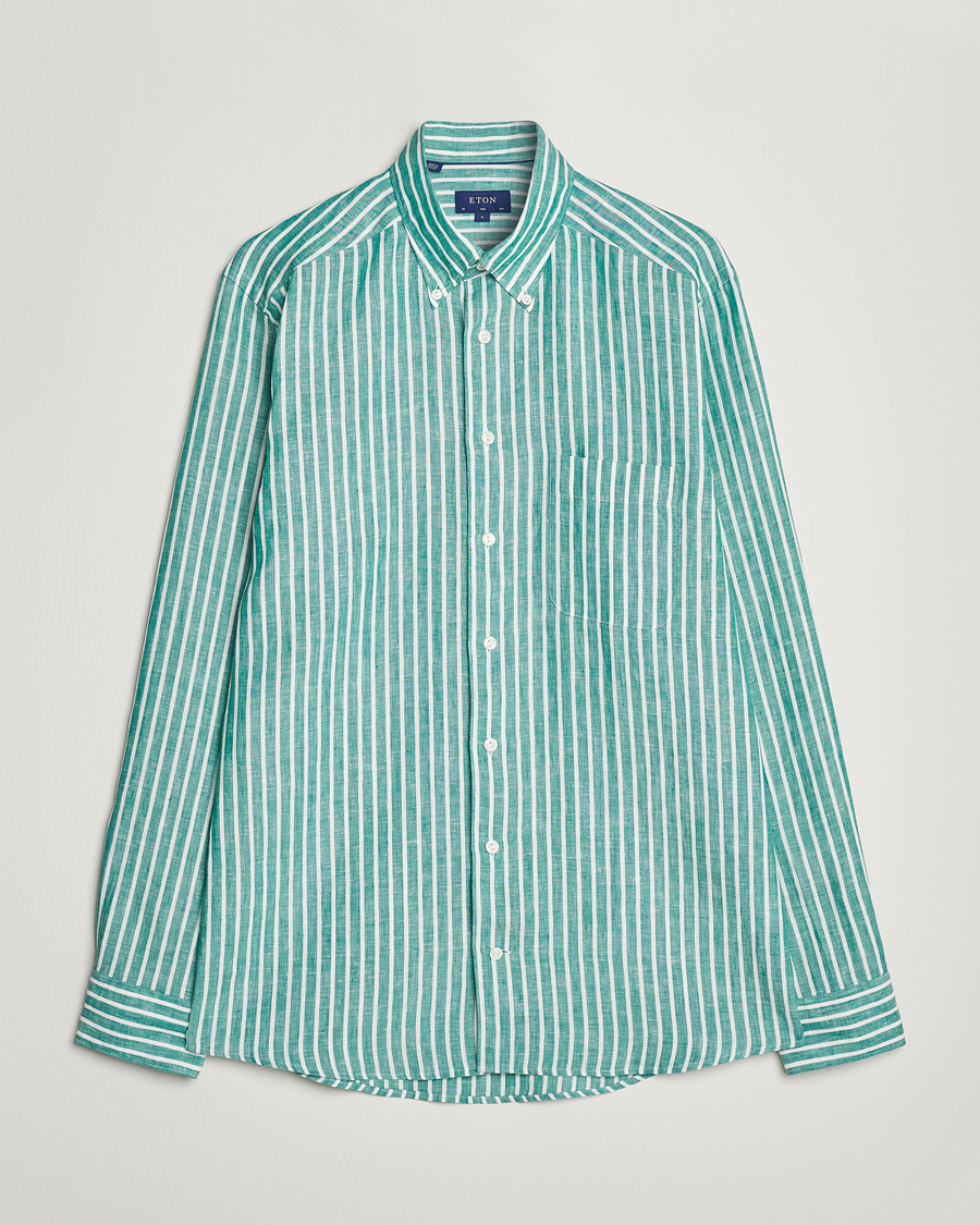 Hombres | Camisas | Eton | Slim Fit Striped Linen Shirt Green