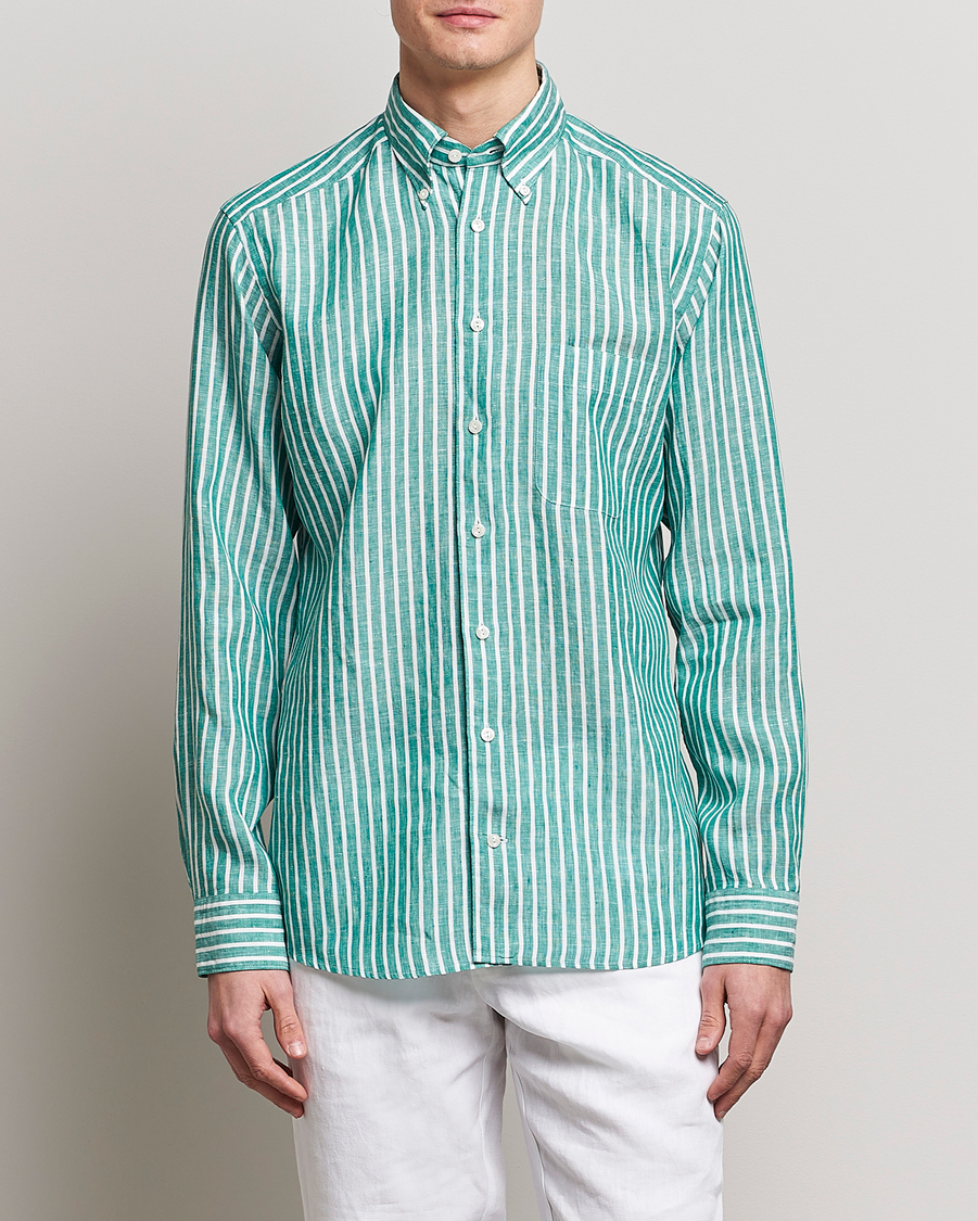 Hombres | Camisas | Eton | Slim Fit Striped Linen Shirt Green
