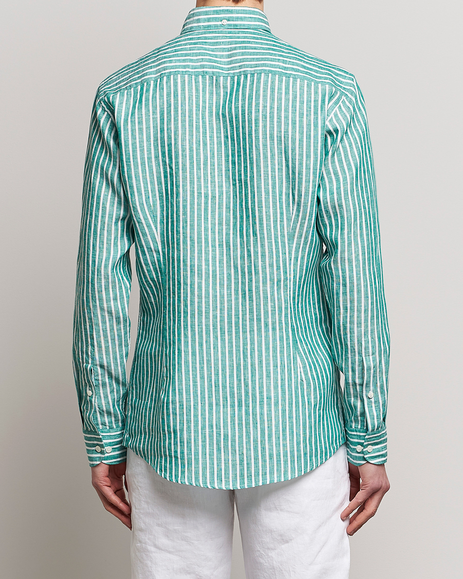 Hombres | Camisas | Eton | Slim Fit Striped Linen Shirt Green