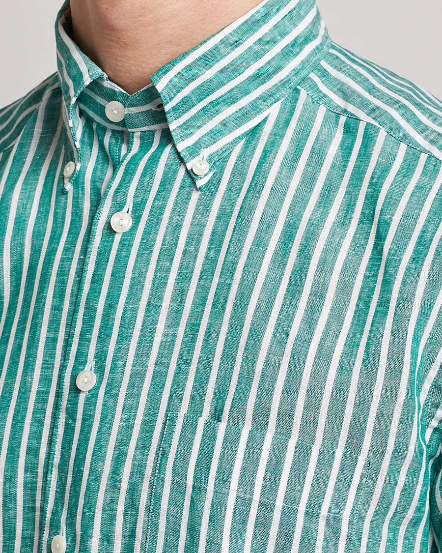 Hombres | Camisas | Eton | Slim Fit Striped Linen Shirt Green