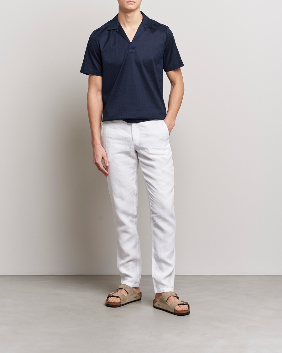 Hombres | Polos | Eton | Filo Di Scozia Open Collor Shirt Navy Blue