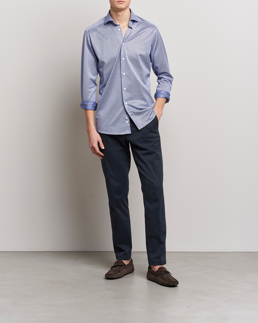 Hombres | Camisas | Eton | Filo Di Scozia King Knit Shirt Mid Blue