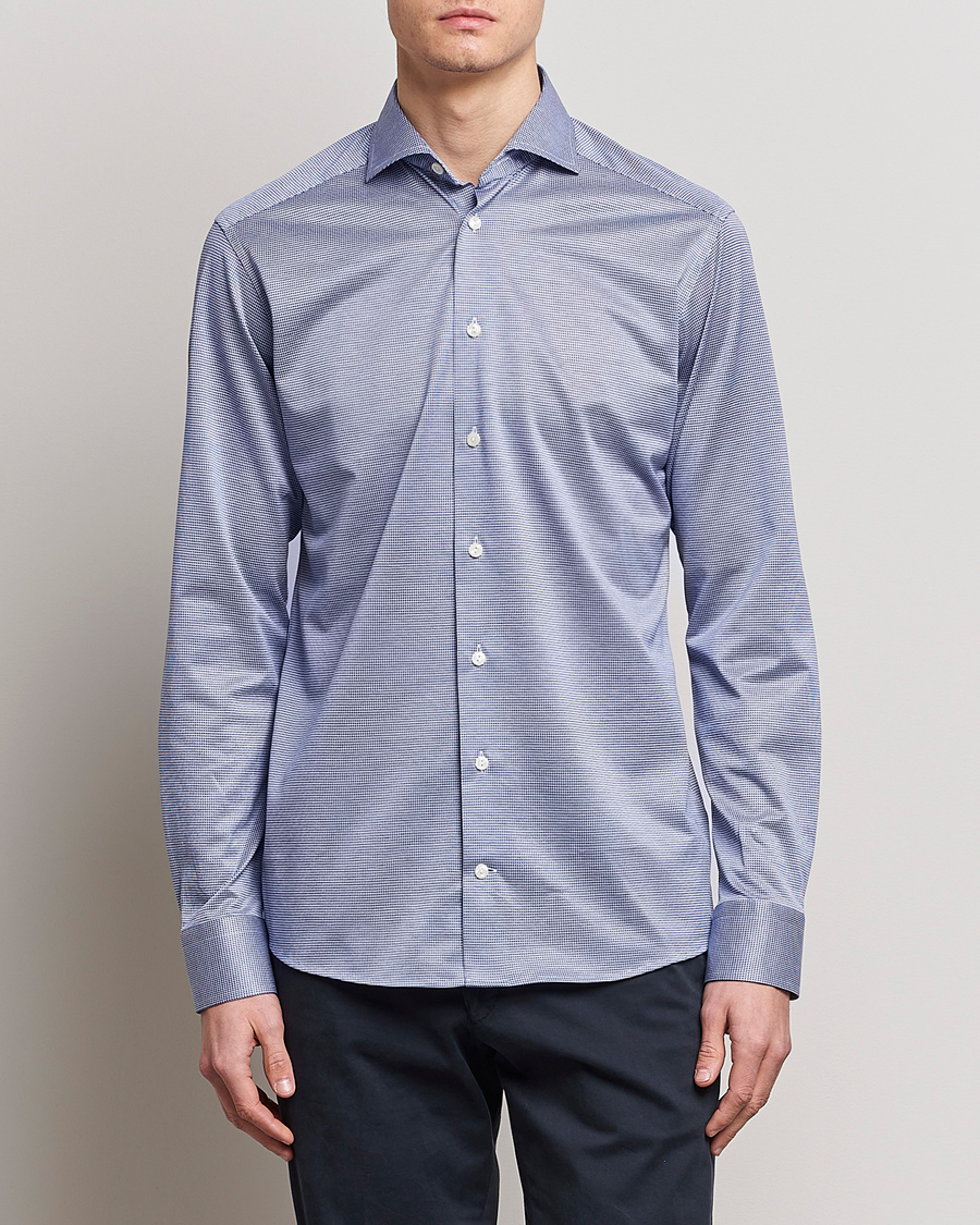 Hombres | Camisas | Eton | Filo Di Scozia King Knit Shirt Mid Blue