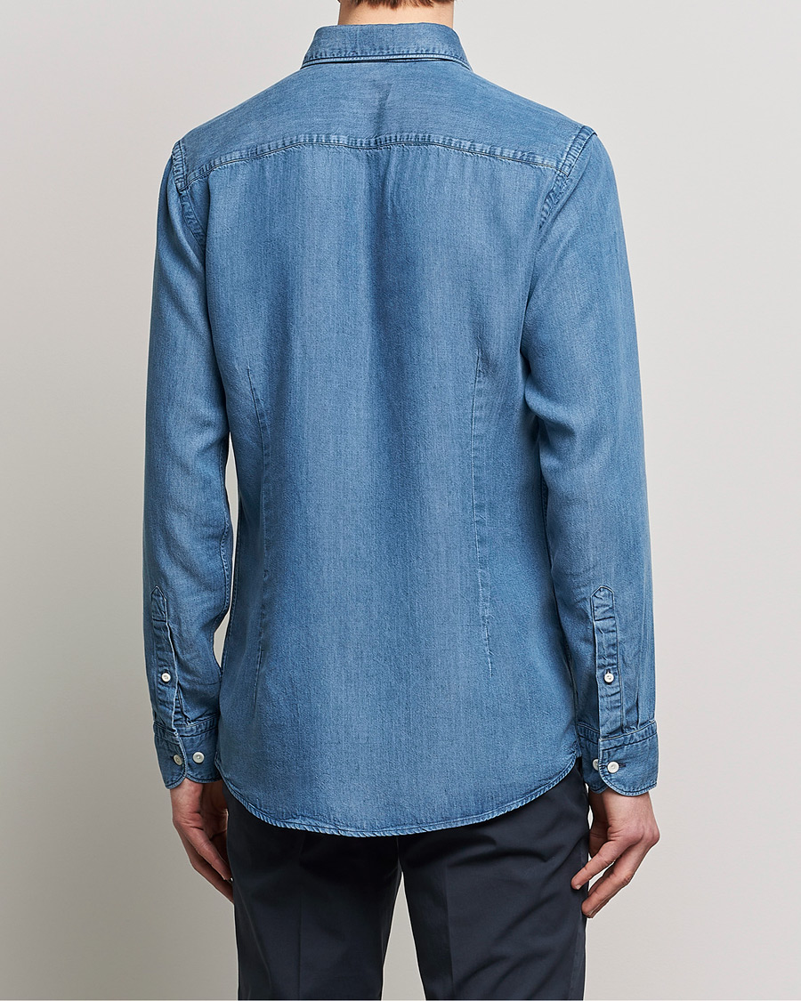 Hombres | Camisas | Eton | Light Denim Tencel Shirt Navy Blue