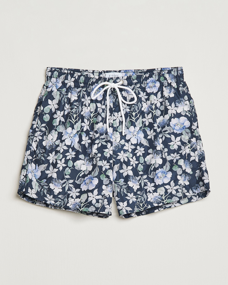Hombres | Bañadores | Eton | Floral Swim Shorts Navy Blue