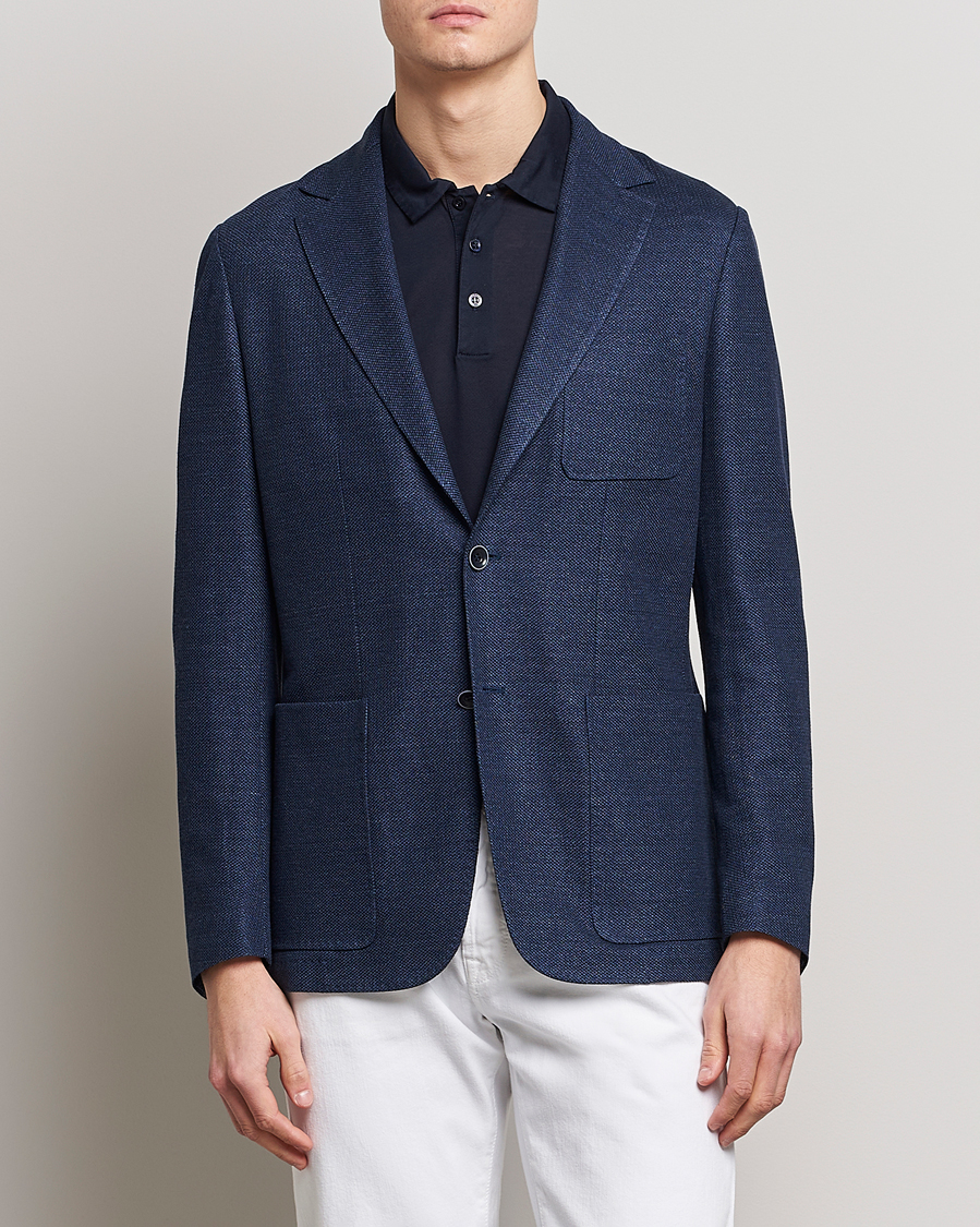 Hombres | Blazers | Canali | Linen/Cotton Jersey Blazer Dark Blue