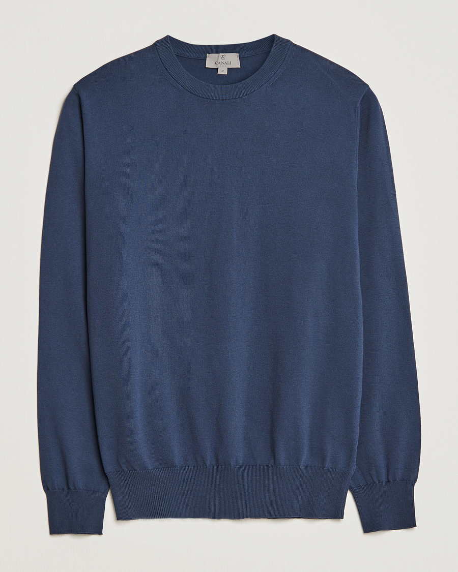 Hombres | Jerséis y prendas de punto | Canali | Cotton Crew Neck Pullover Steel Blue