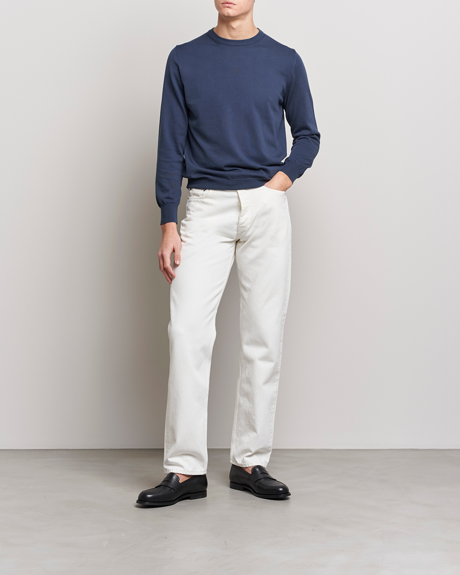 Hombres | Jerséis y prendas de punto | Canali | Cotton Crew Neck Pullover Steel Blue