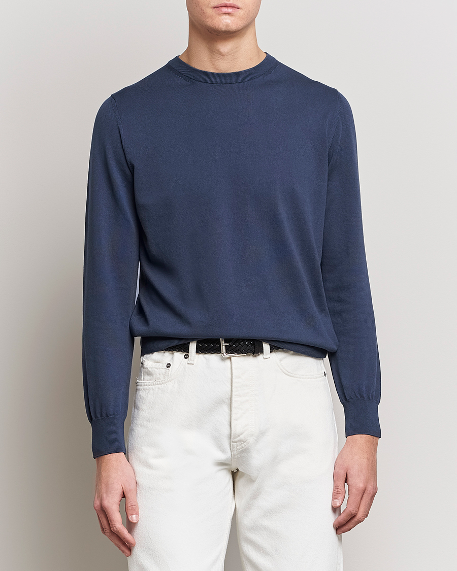 Hombres | Jerséis y prendas de punto | Canali | Cotton Crew Neck Pullover Steel Blue