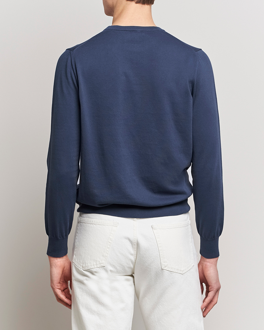 Hombres | Jerséis y prendas de punto | Canali | Cotton Crew Neck Pullover Steel Blue
