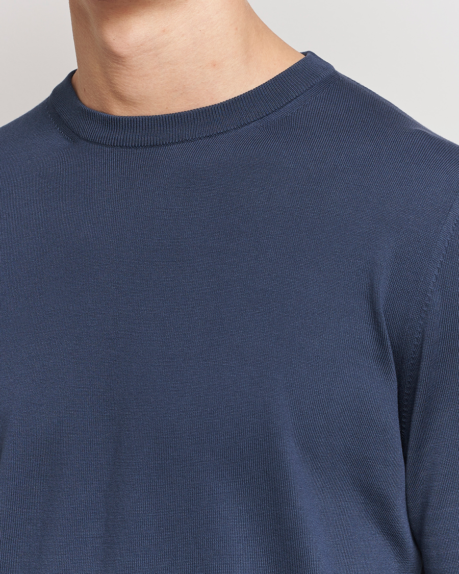 Hombres | Jerséis y prendas de punto | Canali | Cotton Crew Neck Pullover Steel Blue